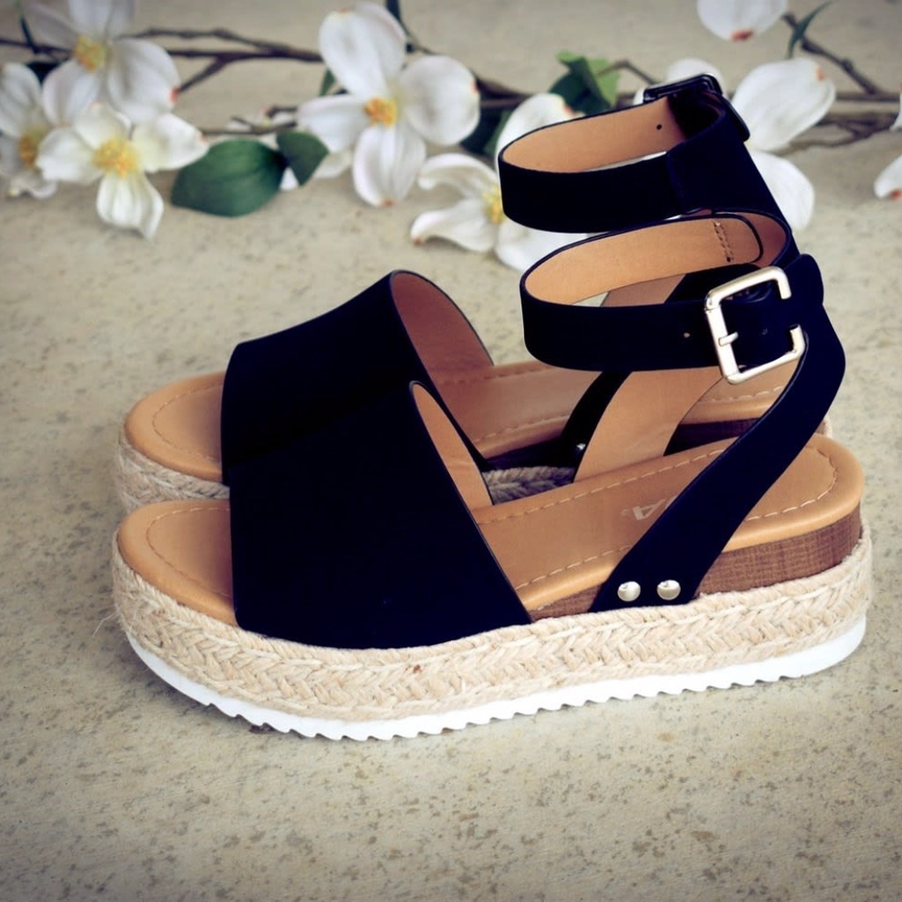 HELLO SPRING Comfy Wedges - BLACK     - Picture 5 of 5